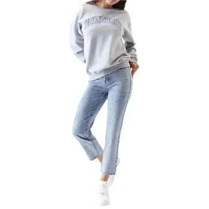 PacSun Women's Static Blue Wash Cotton High Rise Straight Jeans w Distressed Hem